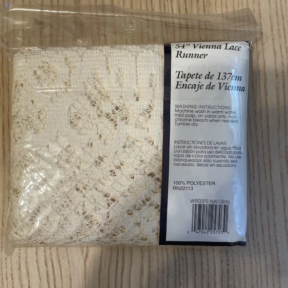 Home Trends 54" Vienna Lace Runner Ivory Made In The USA - Picture 3 of 4